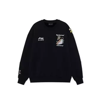 Li Ning X Steven Harrington Collaboration Fun Cartoon Print Теплый флисовый свободный свитер-свитшот Унисекс-свитшот Черный AWDRF81-3 L