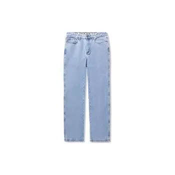 Li Ning X Steven Harrington Collaboration Letter Print Loose Mid Waist Straight Leg Jeans Men Jeans Light-Blue AJQT385-1 2XL