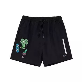 Li Ning X Steven Harrington Collaboration, мультяшные вышитые свободные шорты со средней талией, дышащие повседневные шорты для мужчин, черные AKSR736-2 L