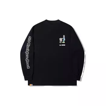 Li Ning X Steven Harrington Collaboration мультяшный принт свободная футболка с длинным рукавом унисекс топы черный AHSTA35-2 M