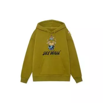 Li Ning X Steven Harrington Collaboration Series Fun Cartoon Print Теплый флисовый свободный свитер с капюшоном Унисекс толстовки Оливково-зеленый AWDRF77-1 XL