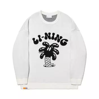 Li Ning X Steven Harrington Collaboration Skateboard Series Oversized Letter Knit Pullover Long Sleeve Men tops Black White AMBT243-4 S