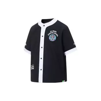 Li Ning X Steven Harrington Logo Print Letter Однобортная бейсбольная майка с коротким рукавом для мужчин, черная AFDT139-3 S