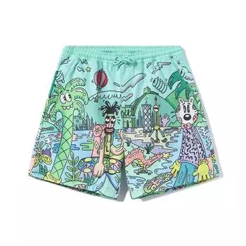 Li Ning X Steven Harrington мультяшный принт дышащие свободные спортивные повседневные шорты мужские шорты зеленые AKSR735-1 XXL