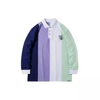 Li-Ning x Steven Harrington Steven Harrington Свободная рубашка-поло с длинными рукавами и цветными блоками с мультяшным принтом и длинными рукавами Топы унисекс Многоцветный APLR143-2 L