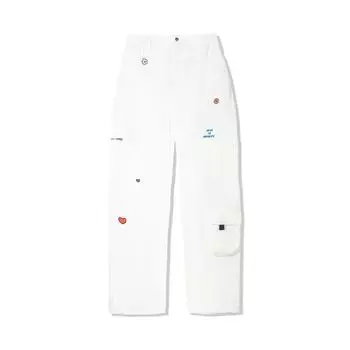 Li Ning X Taka Sha Коллаборация Письмо Средняя посадка Дышащие Универсальные Прямые штанины Повседневные брюки Женский низ Молочно-белый AKXV340-4 L