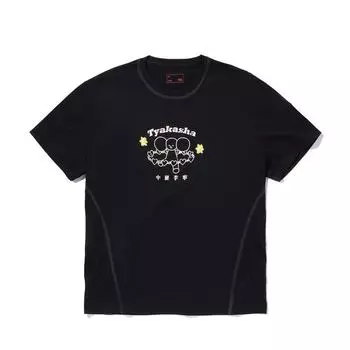 Li Ning X Takashia Коллаборация Письмо Круглый вырез Удобная Дышащая Повседневная Футболка с коротким рукавом Женские Футболки Черный AHSV806-4 M