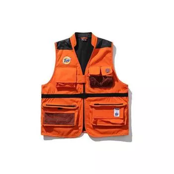 Li Ning X Tide Collaboration Badfive Anti-Five Series Multi-Pocket Casual Sports Cotton Vest Men Vest Orange AMMP027-1 XL