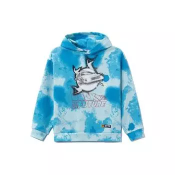 Li Ning X Universal Pictures Коллекция «Назад в будущее» с принтом в виде букв и узором «Tie-Dye» Свободный свитер с капюшоном Унисекс толстовки Синий AWDRB03-1 M