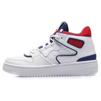 Li Ning Youth Детские нескользящие амортизирующие износостойкие дышащие кроссовки для скейтбординга средней высоты Детские кроссовки для скейтбординга белые синие YKCQ292-5 32