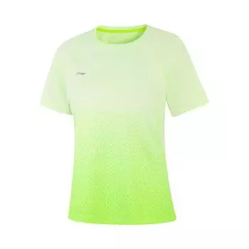 Li-Ning Женская футболка с градиентным круглым вырезом, дышащая, универсальная, с коротким рукавом, топы, цвет спрайт-зеленый/цифровой-зеленый, ATSV436-8 L