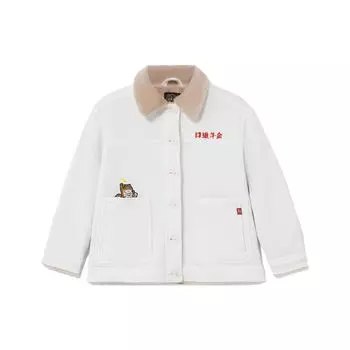 Li-Ning Женская куртка с длинным рукавом и вышитым флисовым воротником-поло, цвет облачно-белый AFDS088-2 S