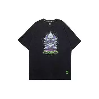 Li-Ning Звездные войны с буквенным принтом Свободная футболка с короткими рукавами Мужские топы Черный AHSQ265-1 XL