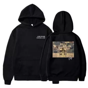 Liam Payne Choose Love Hoodie Толстовка Liam Payne Tribute в память о Лиаме Пейне Графические толстовки с капюшоном Унисекс с длинным рукавом Пуловеры S чёрный