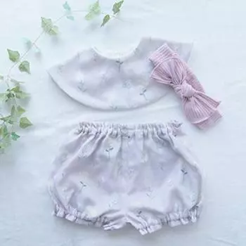 Liand Famille Flower Language Message Bib Bib and Hair Band Bloomers Set Floral Pattern Newborn Baby Boys Girls Double Gauze Made in Japan Baby Multi