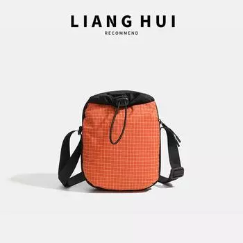 Lianghui Mobile Phone Bag Technology Sense Lightweight Messenger Bag Men and Women Same Style Plaid Pouch Japanese Style Small Cloth Bag Bag Black + Orange