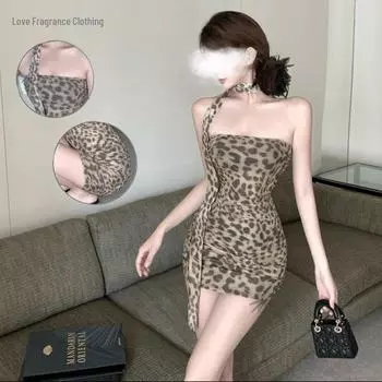 Lianxiang Весна 2025 Сексуальное Европейское и Американское Леопардовое Нижнее Белье Топ Юбка One Size