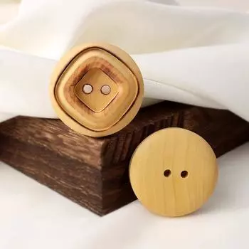 Liaoyuan Square, Baking Feeling Bread Wood Button Retro Log Color Button Design Feeling Two-Eye Button Primary color square 15mm