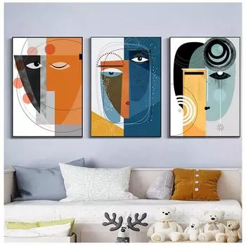 Лица Геометрическая абстрактная живопись маслом Современные настенные художественные постеры и принты 21cm30cm NoFrame
