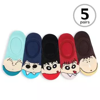 Лицензионные носки Crayon Shin Chan для неявок, 5 пар, Япония, мультфильм, аниме, детская мода, GE15 22cm-25cm