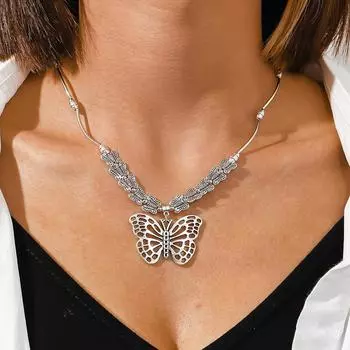 Личное антикварное серебро, маленькая бабочка, цепочка на ключицу, ретро, полая бабочка, кулон, ожерелье серебряный