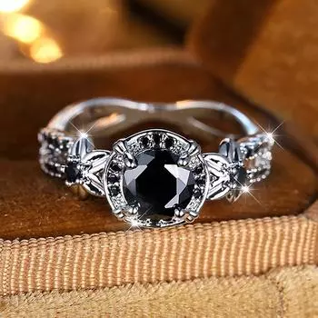 Личное черное круглое циркониевое обручальное кольцо для женщин серебряного цвета свадебные украшения для невесты роскошный подарок 5 чёрный/серебряный