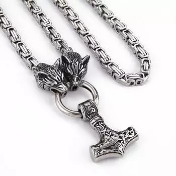 Личное мужское ожерелье из нержавеющей стали с головой волка викингов, громовой молот, ожерелье, императорская цепь, личность 40