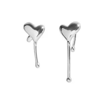 Личность Асимметричные Серьги-гвоздики с Сердцами Женский Стиль Нишевый Темперамент Универсальные Copper (White Gold with Ear Plugs)