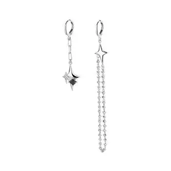 Личность Асимметричные Тетрагональные Серьги Мода Черный Циркон Звезда Крест Цепь Ушная Пряжка Длинный Дизайн Чувство