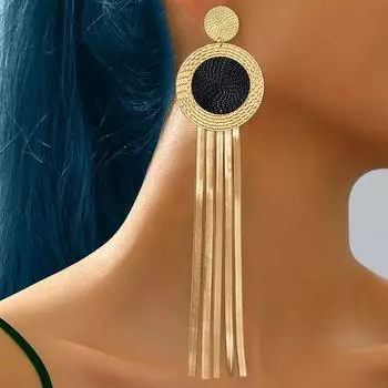 Личность Мода Преувеличенные Серьги с Бахромой Черно-Золотая Цветовая Гамма Диск Классический Темперамент Элегантные и Продвинутые имбирный