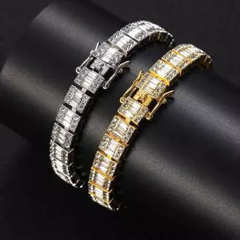 Личность мужской квадратный 10 мм квадратный бриллиант круглый бриллиант полный бриллиант кубинская цепочка браслет в стиле хип-хоп