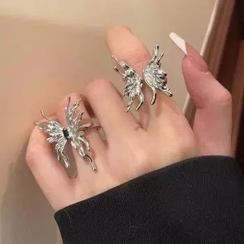 Личность Ниша Высокого Класса Регулируемый Блестящий Наряд Неувядающий Женский Нерегулярный Бабочка Кольцо Ювелирные Изделия чёрный