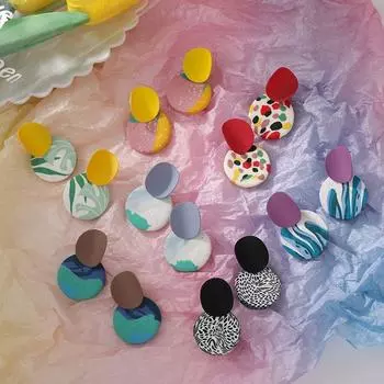 Личность Прекрасные женские полихроматические серьги круглые глиняные серьги глина E