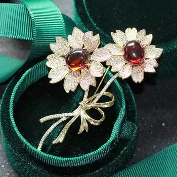 Личность преувеличенная микро-инкрустированная цирконием красная и зеленая брошь-подсолнух темперамент атмосферная анти-световая брошь