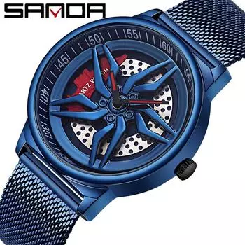 Личность Прохладный Мужской Menyuri Часы Стерео Колеса Циферблат Повседневная Водонепроницаемая Сеть С синий