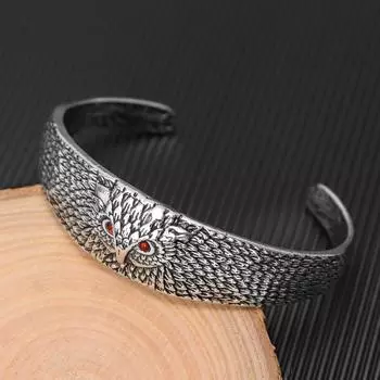 Личность Ретро Львиная Голова Властная Сова Мужской Браслет Открывающийся Тренд Панк Регулируемый Браслет серебряный