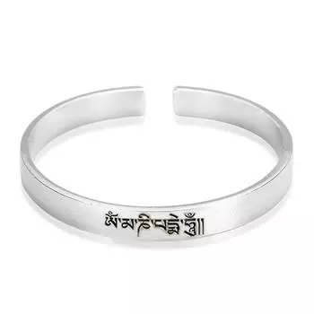 Личность Шесть символов Истинные слова Открытый браслет Женский браслет в тибетском этническом стиле Женский открытый посеребренный браслет Пескоструйная обработка Рука Adjustable size