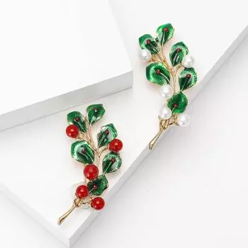 Личность Творческий сплав Эмаль Жемчужина Лист Брошь Темперамент Женская одежда Корсаж Украшение Булавка