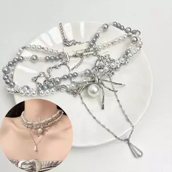 Личность Y2K, крутое ожерелье для косплея, унисекс, колье из бисера, кулон-паук, сплав, жемчужная цепочка, ювелирные изделия, готический аксессуар в стиле хип-поп