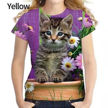 Личностная женская футболка с 3D животным котом, женская футболка в стиле хип-хоп с принтом Харадзюку