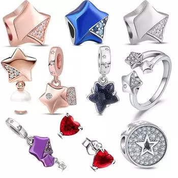 Лидер продаж 100% S925 серебро блестящие звезды навсегда любовь кулон классические бусины подходят оригинальные подвески браслет Европа DIY ювелирные изделия