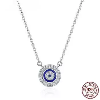 Лидер продаж, 100% стерлинговое серебро 925 пробы, синий Lucky Eye Guardian, ожерелье с подвеской в виде глаз для женщин, прозрачные ювелирные изделия