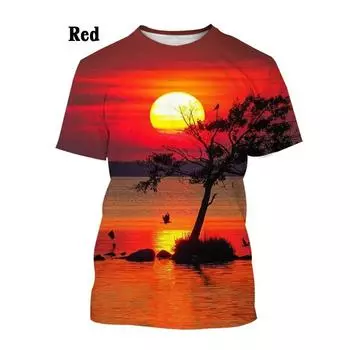 Лидер продаж 2022, новая мужская повседневная футболка с 3D принтом, топы с короткими рукавами «восход и закат», XS-5XL XS белый