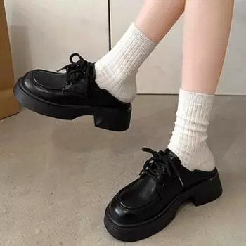 Лидер продаж 2024 года, женская обувь, женские туфли-лодочки на шнуровке, осенние однотонные однотонные туфли Мэри Джейн на платформе с круглым носком, водонепроницаемые лоферы на массивном каблуке 35 бежевый