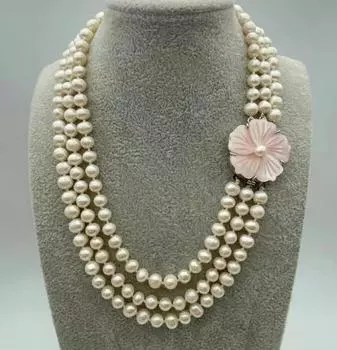 Лидер продаж, 3-рядное ожерелье из натуральной жемчужной ракушки с цветочной застежкой диаметром 7-8 мм