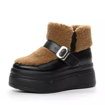 Лидер продаж 6,5 см синтетическая кожа женские платформы танкетка весенние эластичные ботинки теплые зимние дымоход скрытые каблуки плюшевые туфли 2024 34 чёрный