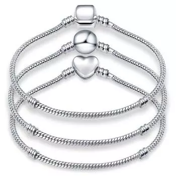 Лидер продаж, 6,69-8,26 дюйма, серебряная пластина, модная круглая бусина в форме змеи, браслет-цепочка, подходит для оригинальных DIY-подвесок из бисера, изготовление ювелирных изделий 17cm