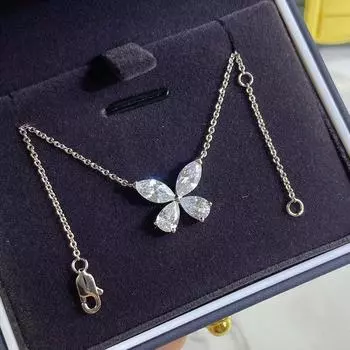 Лидер продаж, брендовые ювелирные изделия из чистого стерлингового серебра для женщин, ожерелье с бабочкой и бриллиантом, цветок, милый цветок, подвеска, вечерние изысканное ожерелье