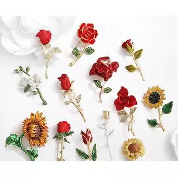 Лидер продаж, броши с цветами подсолнуха и кристаллами со стразами, жемчужные булавки, брошь из сплава, синяя, красная роза, брошь, булавка для женщин и девочек, PD1911