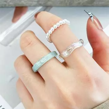 Лидер продаж для женщин, кольца на палец, аксессуары, акриловые вечерние подарки для девочек, модные ювелирные изделия из смолы, 2/3 шт., наборы колец с жемчугом